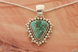 Artie Yellowhorse Genuine Kingman Turquoise Sterling Silver Pendant